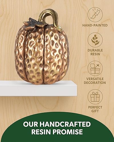 Miniatura 3 de Juego de 2 figuras de calabaza de resina dorada, decoraciones texturizadas de cosecha de otoño para centro de mesa, decoración de Acción de Gracias,