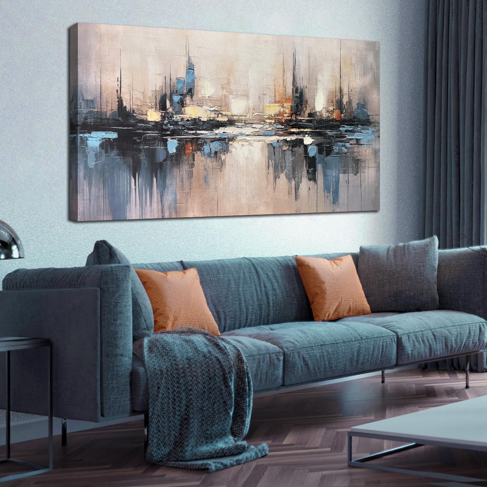 Abstract Canvas Wall Art Blue Pictures for Living Room Wall Decoration