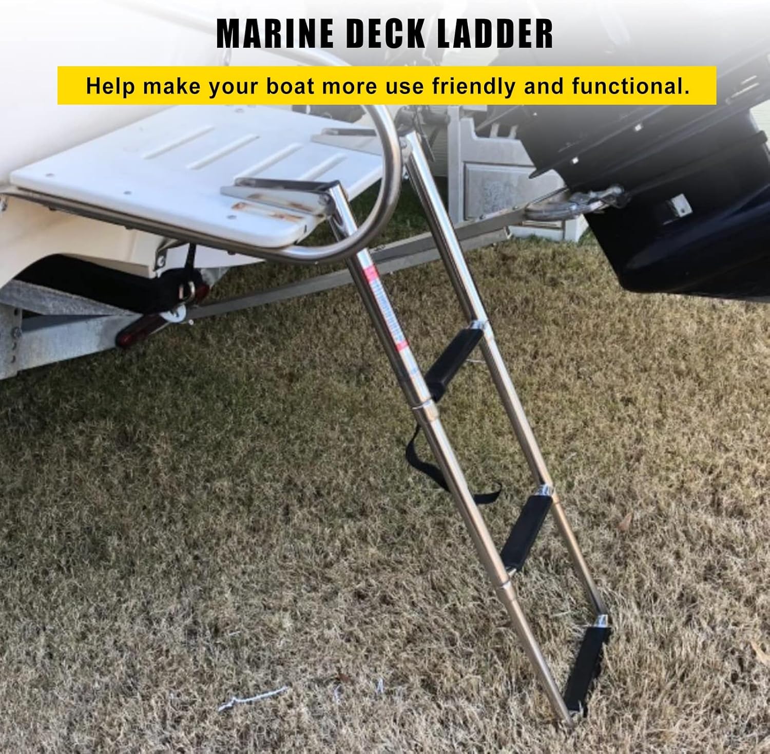 Swim Ladder Pool Ladders，Folding 4 Steps Stainless Boat Ladder, Inboard Ladder with Wide Pedal, Sport Dive Ladder for Marine Yacht, Telescoping Swim Platform Ladder