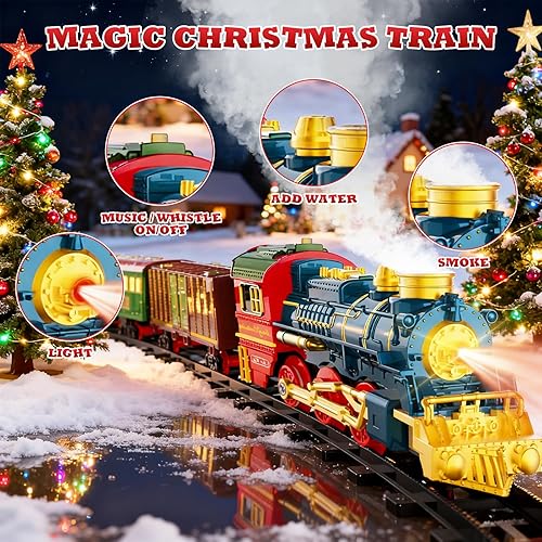 Miniatura 4 de Juego de tren de Navidad Juguetes de tren para niños con humo, luces y sonido, juego de tren de juguete para debajo del árbol de Navidad, trenes de