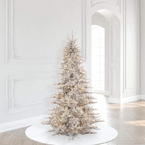 Miniatura 7 de Vickerman Árbol de Navidad artificial de abeto de oropel plateado de 6.5 pies Luces LED de luz dura blanca cálida Árbol de Navidad plateado