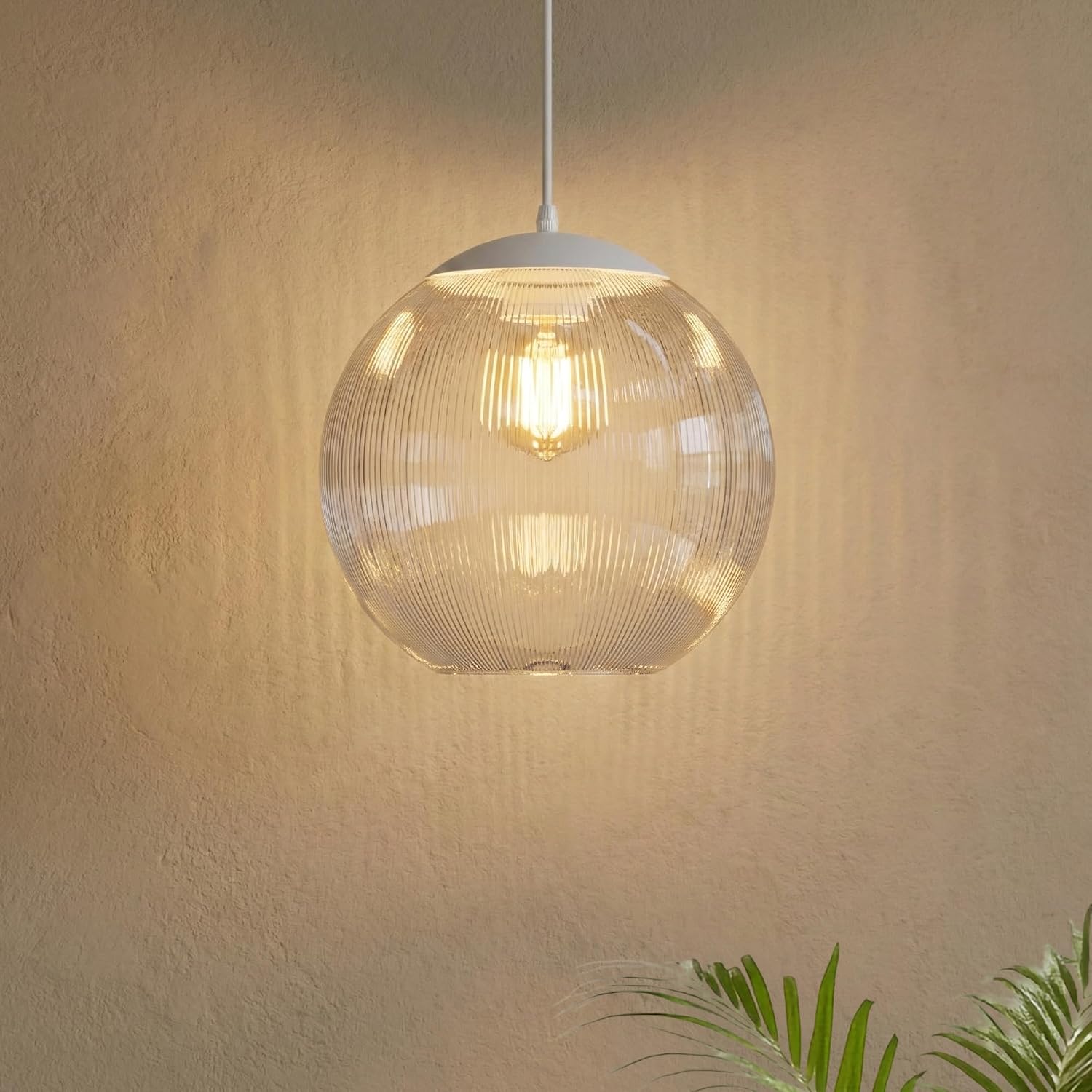 KASTLITE 10" Acrylic Globe Pendant Light Fixture, 8W 3000K Filament LED Bulb, Ceiling Mount - Kitchen Pendant Lighting Over Island, Hanging Dining Light, Living Room Lamp - Prismatic, White Base