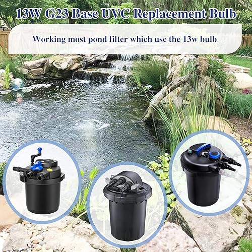 Miniatura 2 de Paquete de 2 bombillas ultravioleta germicidas de 13 vatios UV UVC G23 compatibles con Jebao Pond Sunsun Grech, luz UV para estanque