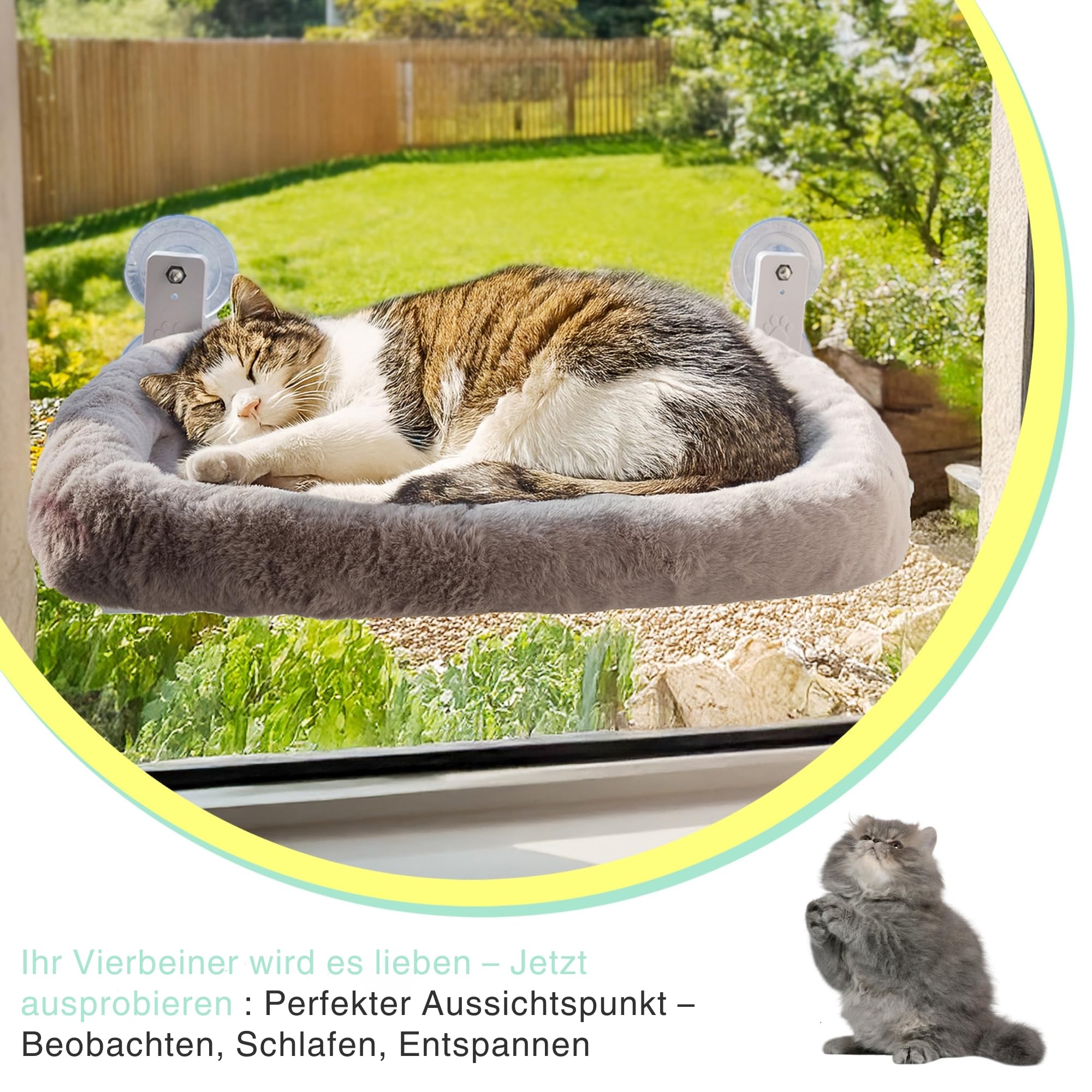 Katzen Fensterliege – Stabile Fensterliege für Katzen mit Waschbarem Kissen | Bequeme Hängematte für Fenster bis 18 kg | Platzsparendes Katzenbett & Zubehör