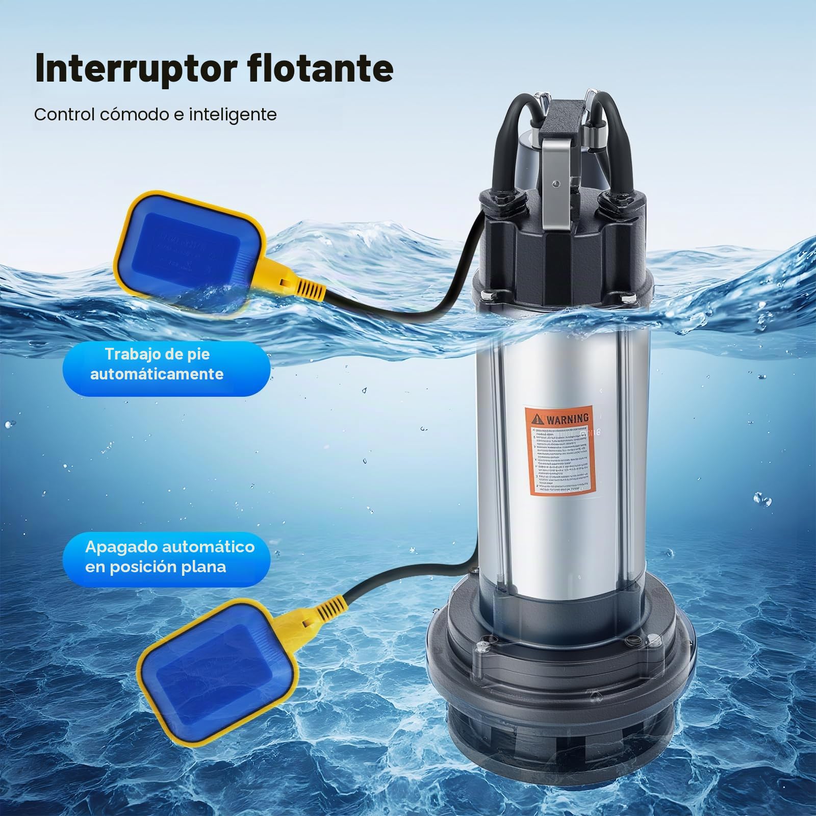 Bomba de agua sucia de 1500 W, 36000 l/h, acoplamiento, bomba de agua, bomba sumergible, flotador y trituradora