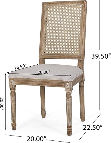 Miniatura 3 de Juego de 2 sillas de comedor, mesa y sillas de estilo rústico francés con marco de madera de caucho, asientos tapizados y respaldo de caña para