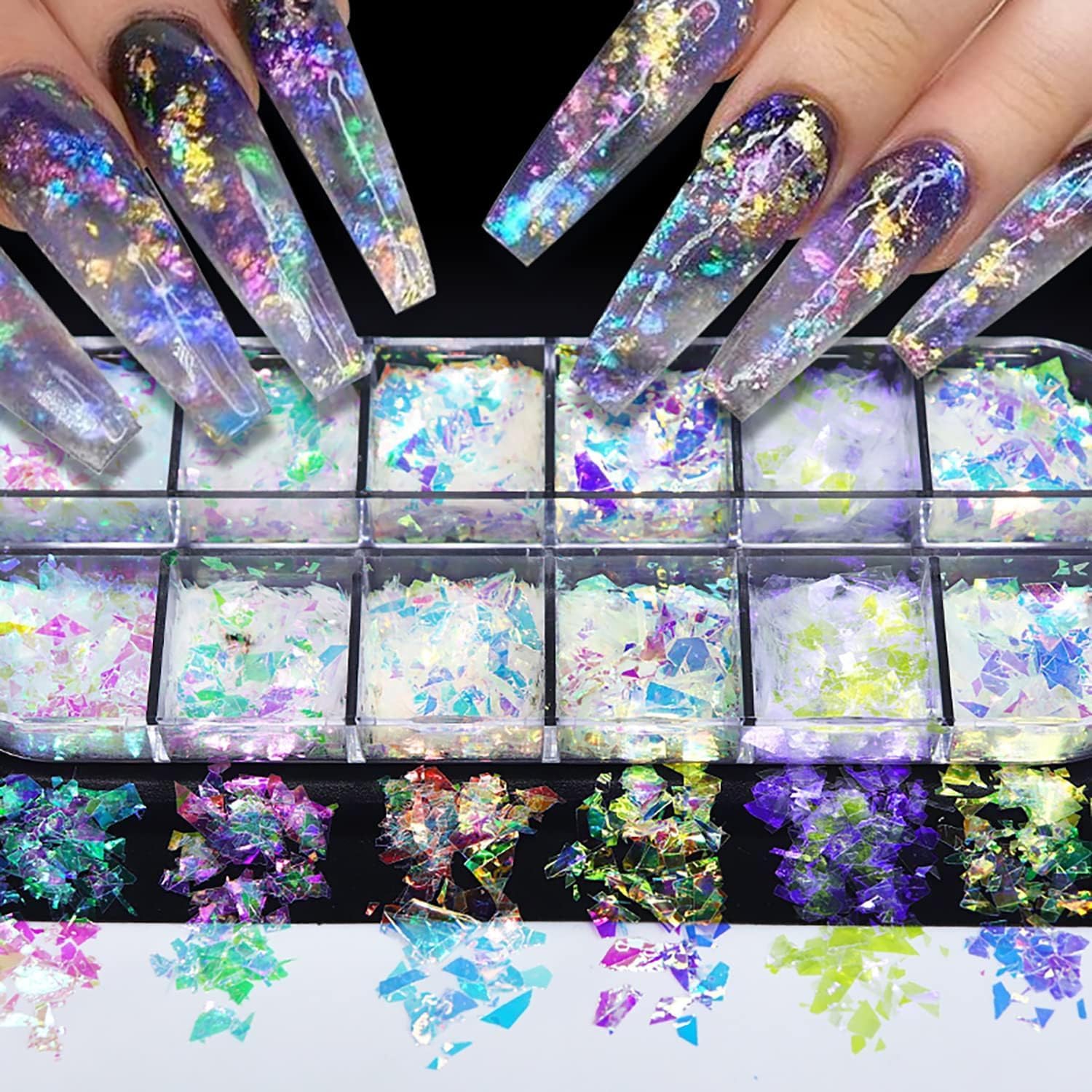 Amazon.com: 12 Colors Holographic Chrome Nail Art Glitter Sequins ...