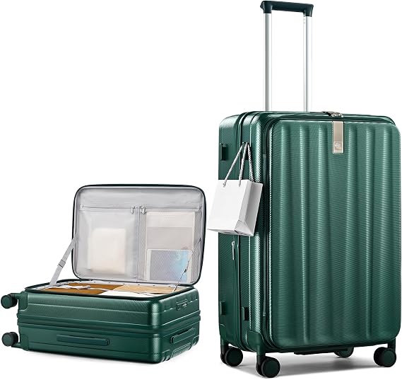 Hanke 26 Inch Expandable Luggage Top Opening Checked Bag Luggage Hard Shell Suitcases with Wheels Lightweight Travel Luggage Heavy Duty Luggage Suitcase with Lock for Woman Men-Blackish Green