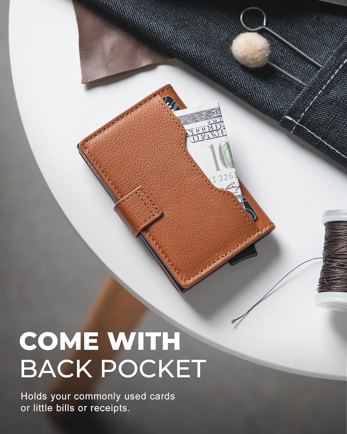 VULKIT Slim Bifold Pop up Wallet Minimalist Leather Card Holder RFID Blocking Metal Card Case with ID Window for Women | with Leather Slots, RFID Blocking, Slim, Metal Card Case