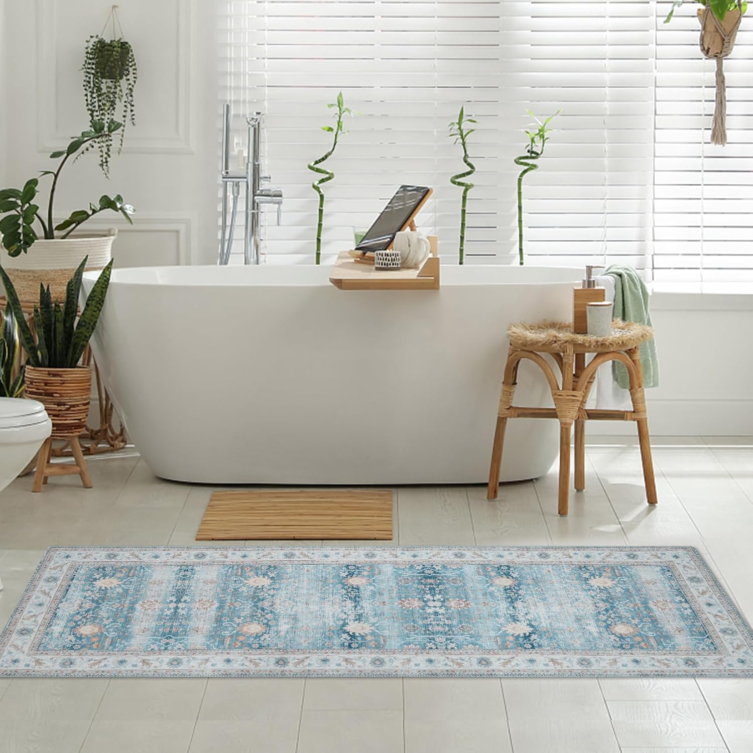 Washable 2x8 Rug Runners for Hallways Kitchen Non Slip Vintage Rugs with Rubber Backing Soft Low Pile Floral Carpet Runner for Bedroom, Kitchen, Bathroom, Entryway,Teal