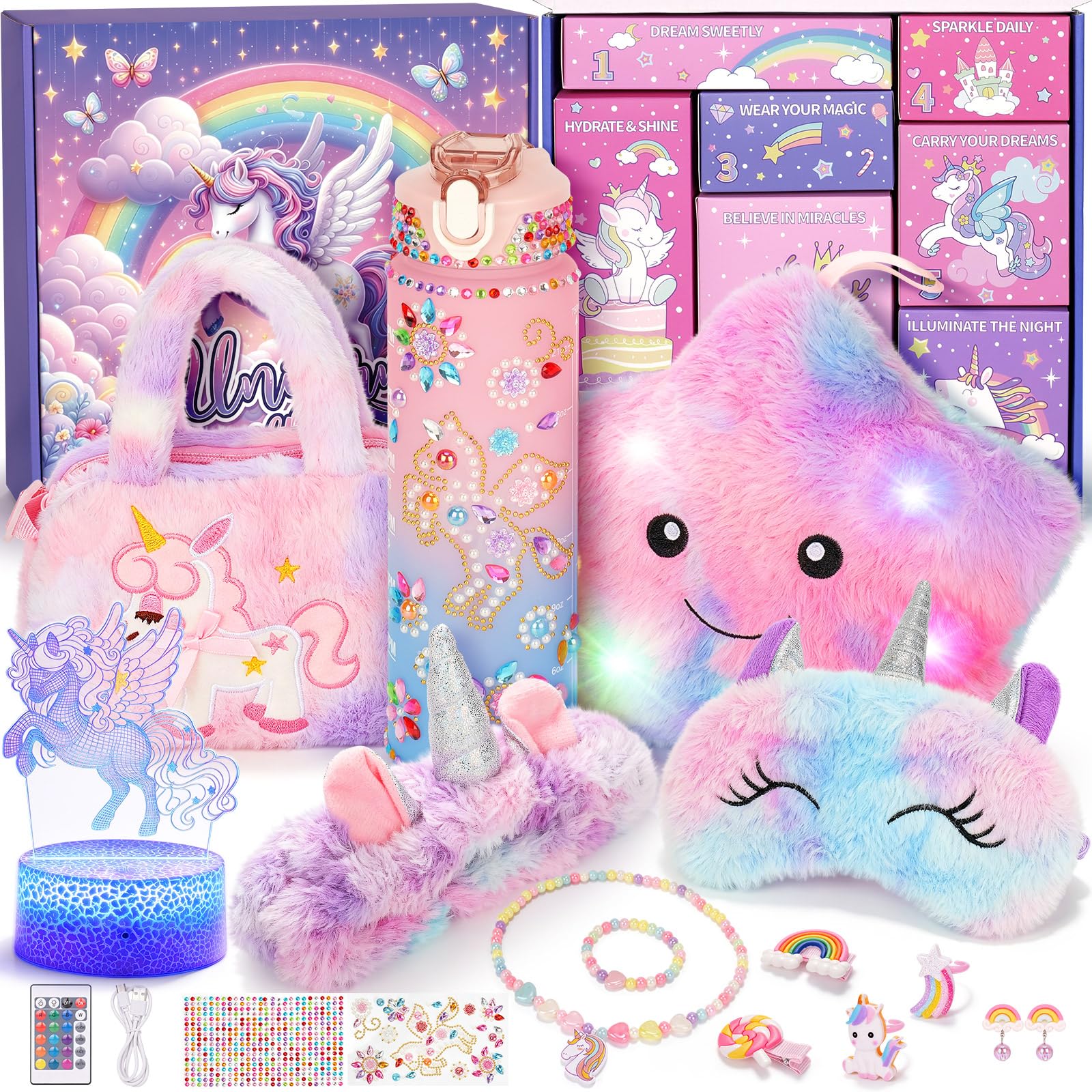 Calendario dell'Avvento con unicorno 7 giorni, scatola regalo per ragazze, conto alla rovescia con unicorno, regalo di compleanno per ragazze da 3 4 5 6 7 8 9 10 anni, calendario del conto alla