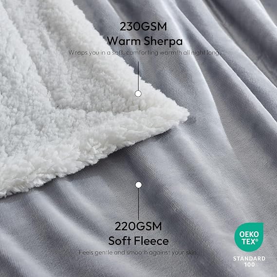 NANPIPER Sherpa Blanket Twin Thick Warm Blankets for Winter Bed Super Soft Fuzzy Flannel Fleece/Wool Like Reversible Velvet Plush Fabric(Light Grey Twin Size 60x80)