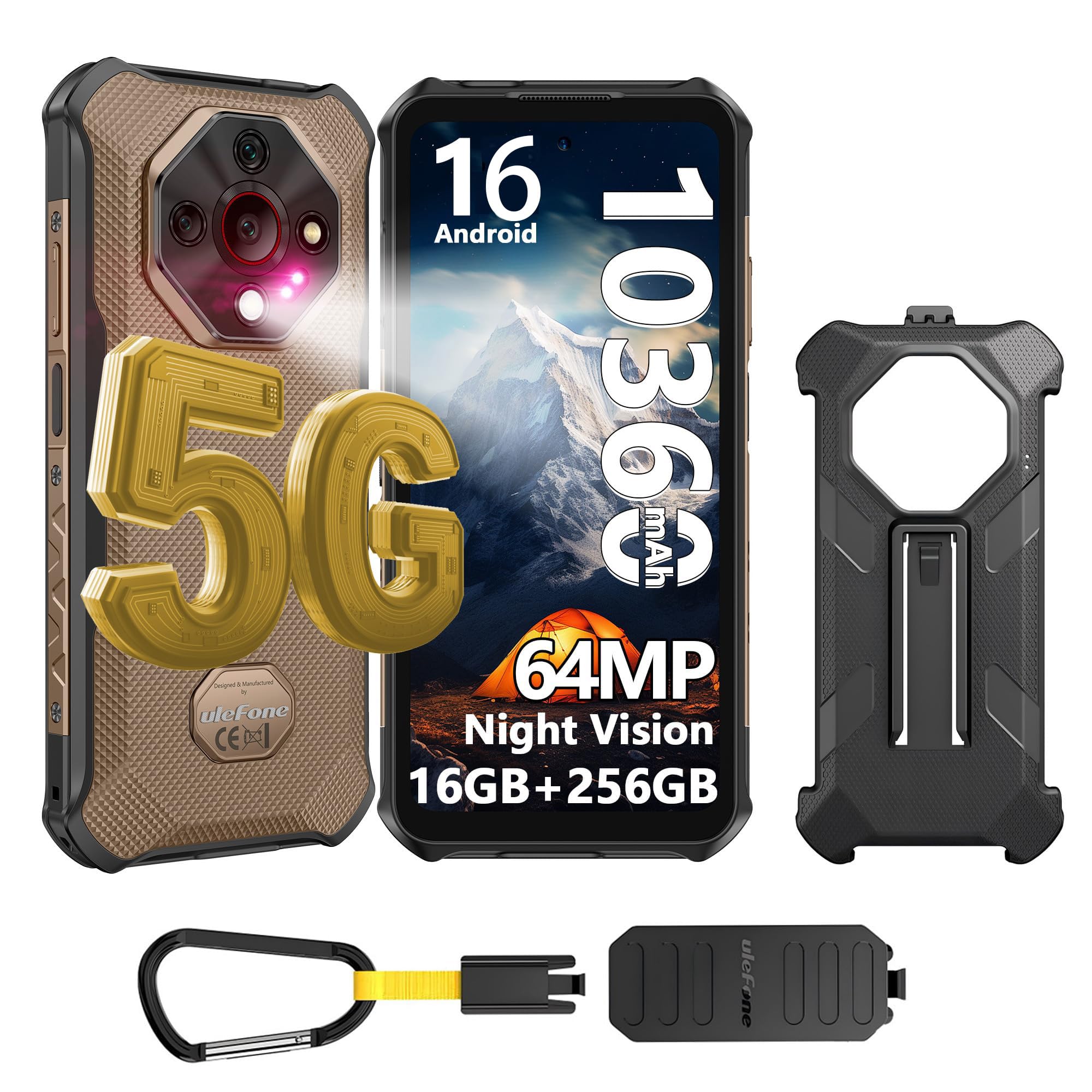 Ulefone Armor X16 Pro 5G AI Rugged Smartphone Android 16, Telefono Indistruttibile 10360mAh/33W, 64MP+25MP Visione Notturna Telefono Rugged 16GB+256GB/2TB, 6.56" FHD+120Hz, Dimensity 6300/IP68/NFC/OTG