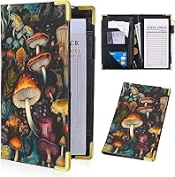 Vista 1 de Libros de Servidor de Varios Tipos de Hongos para Bartender Camarera - Libro de Camarero de Cuero PU Floral Tropical con Bolsillo con Cremallera