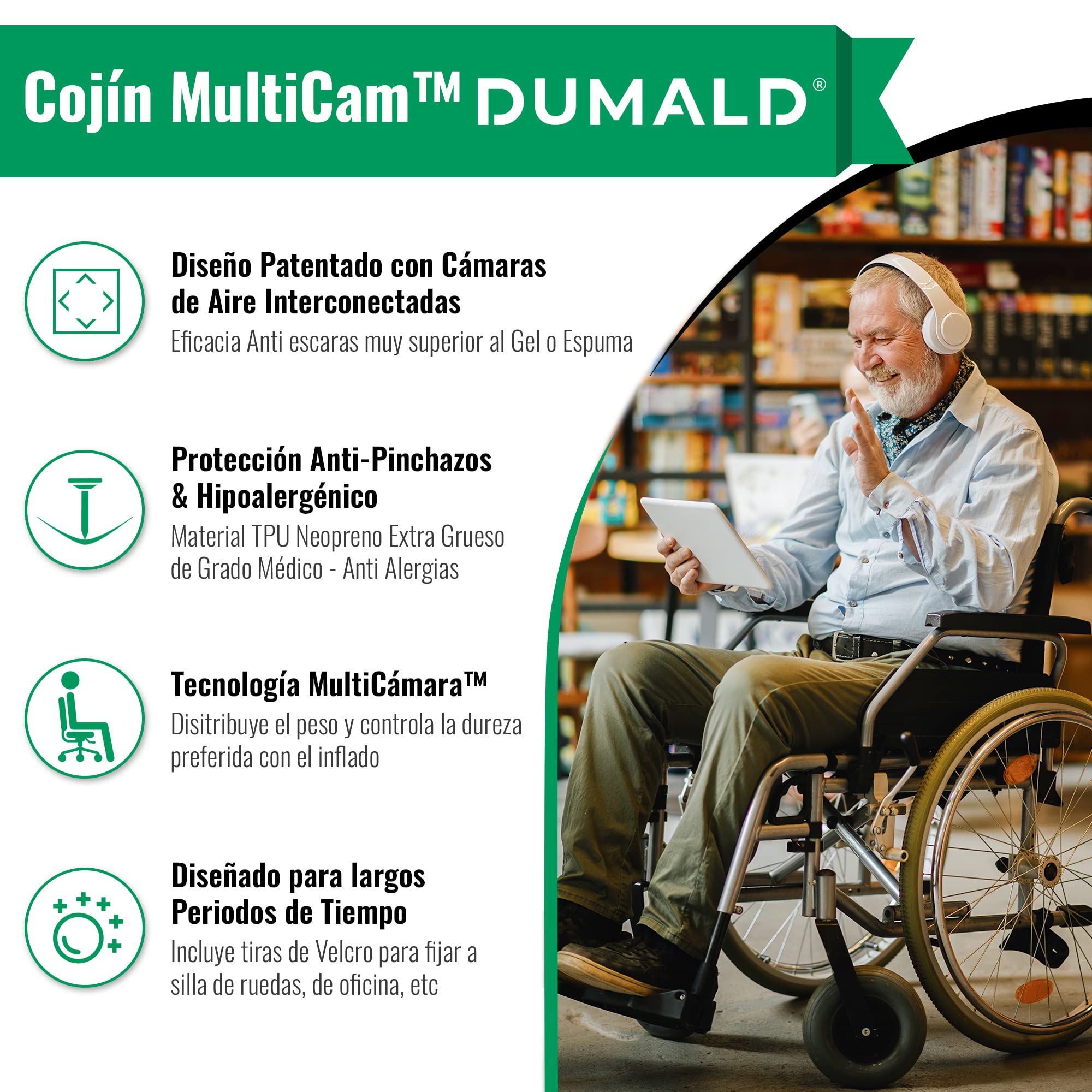 Cojin Antiescaras para Silla de Ruedas o Sillón - Alivio y Prevención Activa de Úlceras o Escaras - Cojín de Aire Ortopédico para Personas Mayores de Máxima Eficacia