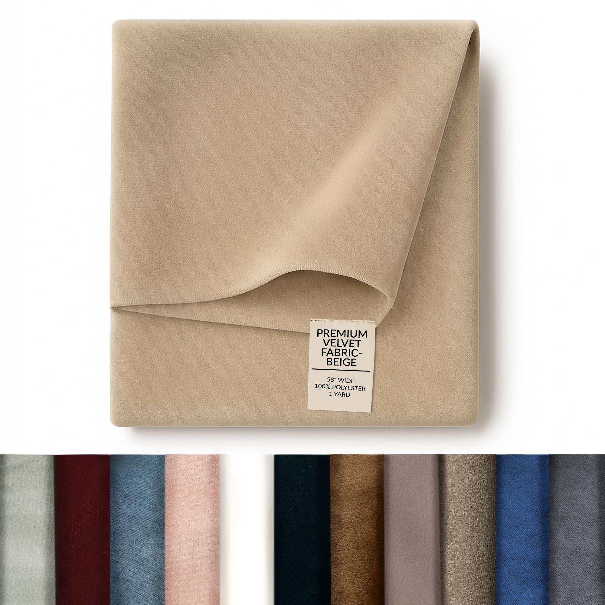 Greaton 58-Inch Wide Premium Velvet Material Fabric for Drapery, Upholstery, and Bedding, 100 Percent Polyester Velvet Cloth for Crafts and Home Decor, Beige, 1 Yard