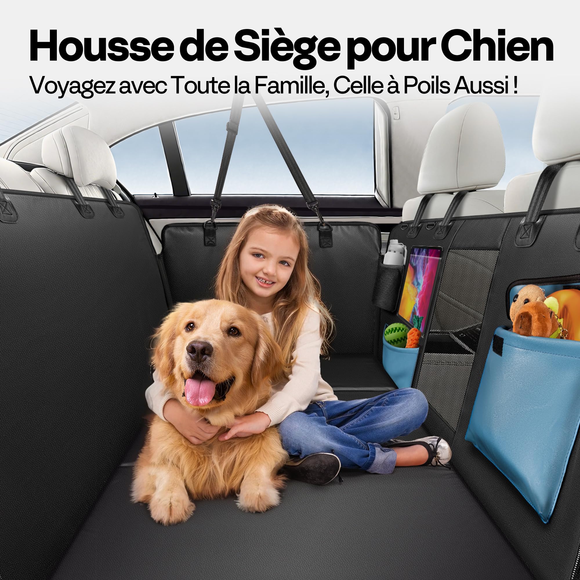 Couverture pour Chien Voiture Siège Arrière Rigide et Imperméable Anti-Rayures Protection Latérale et Fenêtre de Visualisation Convient SUV et Petits Camions