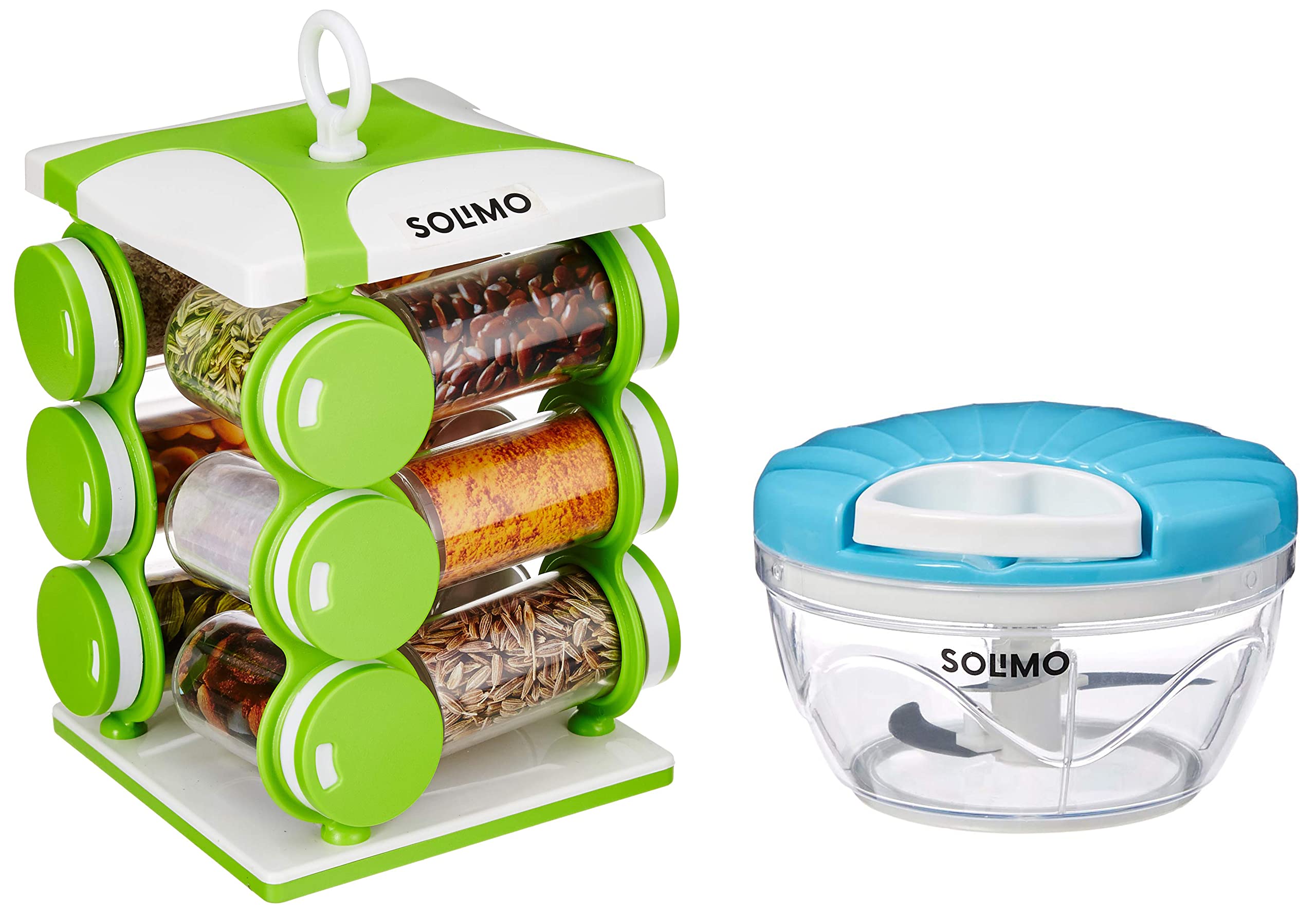 Amazon Brand - Solimo Revolving Plastic Tiered Shelf Countertop Spice Rack Set (12 Pieces) Plastic 500 Ml Large Vegetable Chopper With 3 Blades, Blue (B0BB6MNRC5) Amazon Price History, Amazon Price Tracker