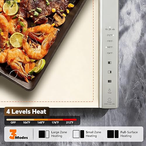 Miniatura 3 de Tapete de calentamiento de alimentos con control de temperatura de doble zona, calentadores de alimentos portátiles para fiestas, bufé, calor rápido