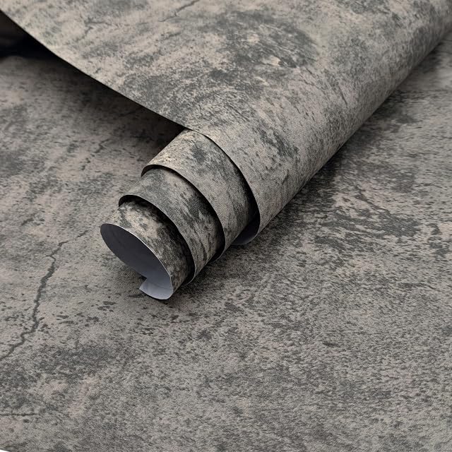 JSEVEM 40CM×5M Light Gray Brown Concrete Wallpaper Peel and Stick Effect Concrete Contact Paper Kitchen Worktop Covering Self Adhesive Vinyl Wrap Industrial Wall Tile Stickers for Bedroom Living Room