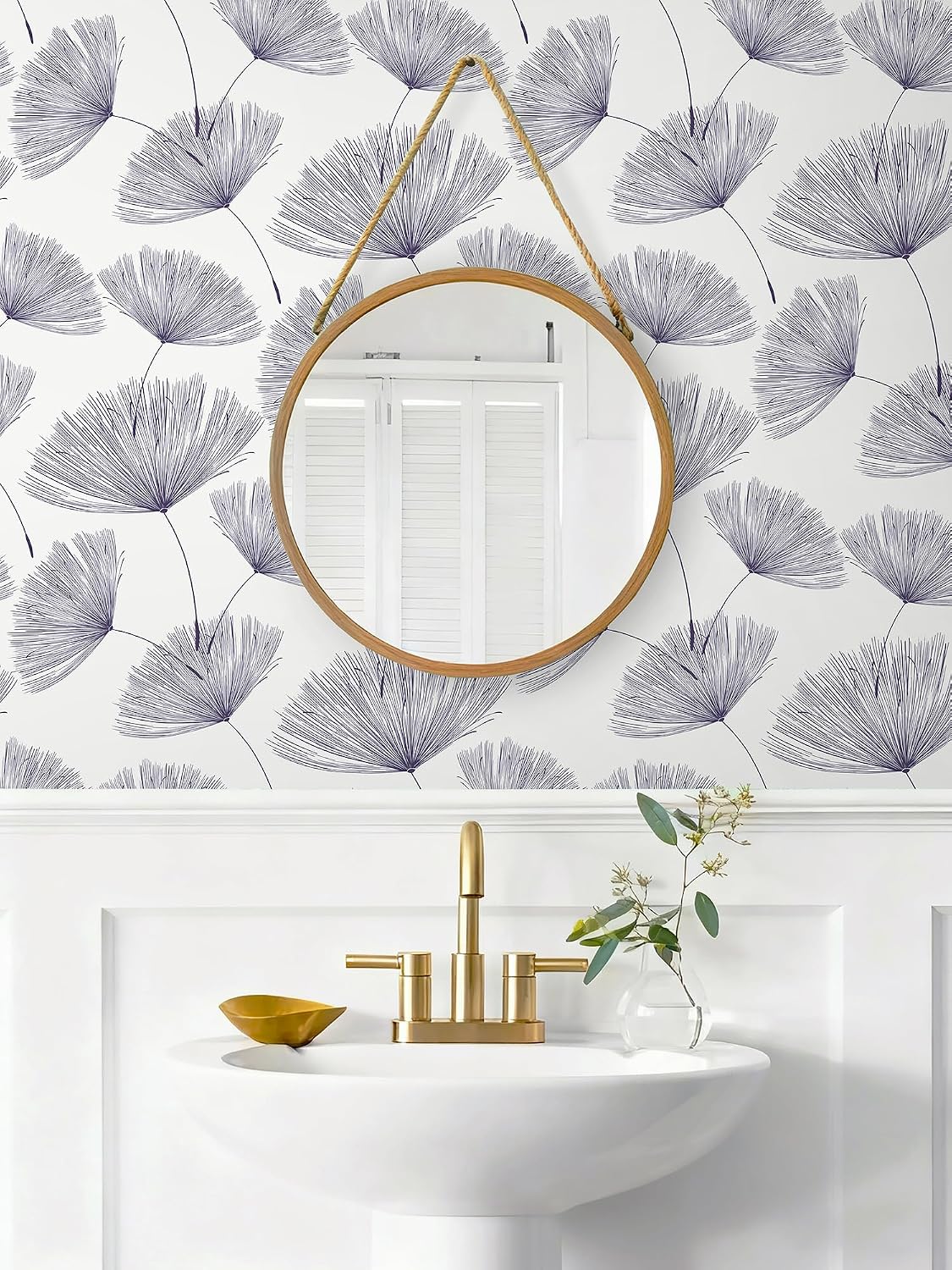 Safiyya Dandelion Peel and Stick Wallpaper Dark Blue and Beige Modern 197"x17.3" Contact Paper Peel and Stick Wall Paper Self Adhesive Removable Wallpaper for Bedroom Bathroom Vinyl Roll