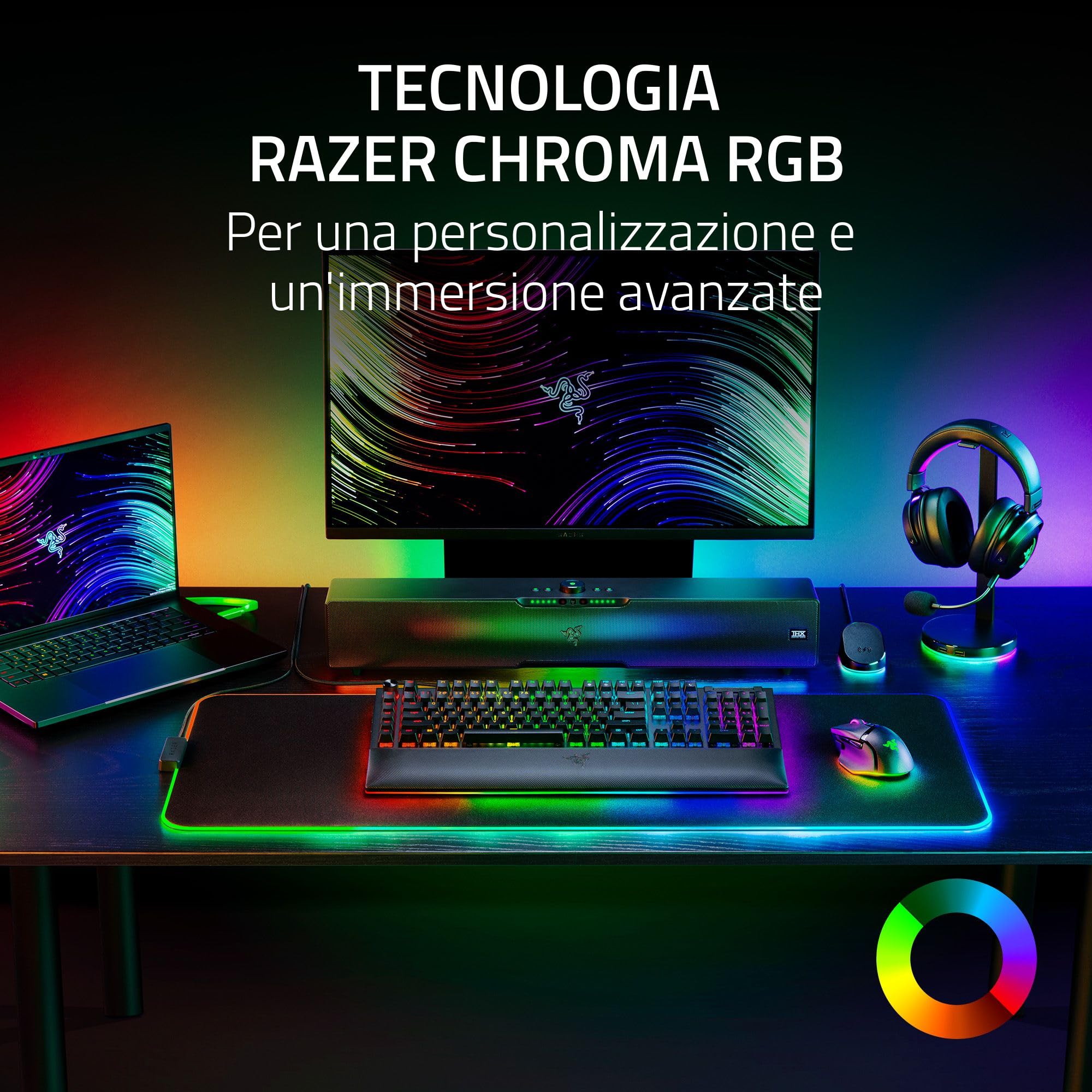 Razer Base Station V2 Chroma - Supporto Cuffie e Hub USB (Con Illuminazione RGB, con Audio Surround 7.1, Supporto Cuffie Integrato con Base Antiscivolo) Nero