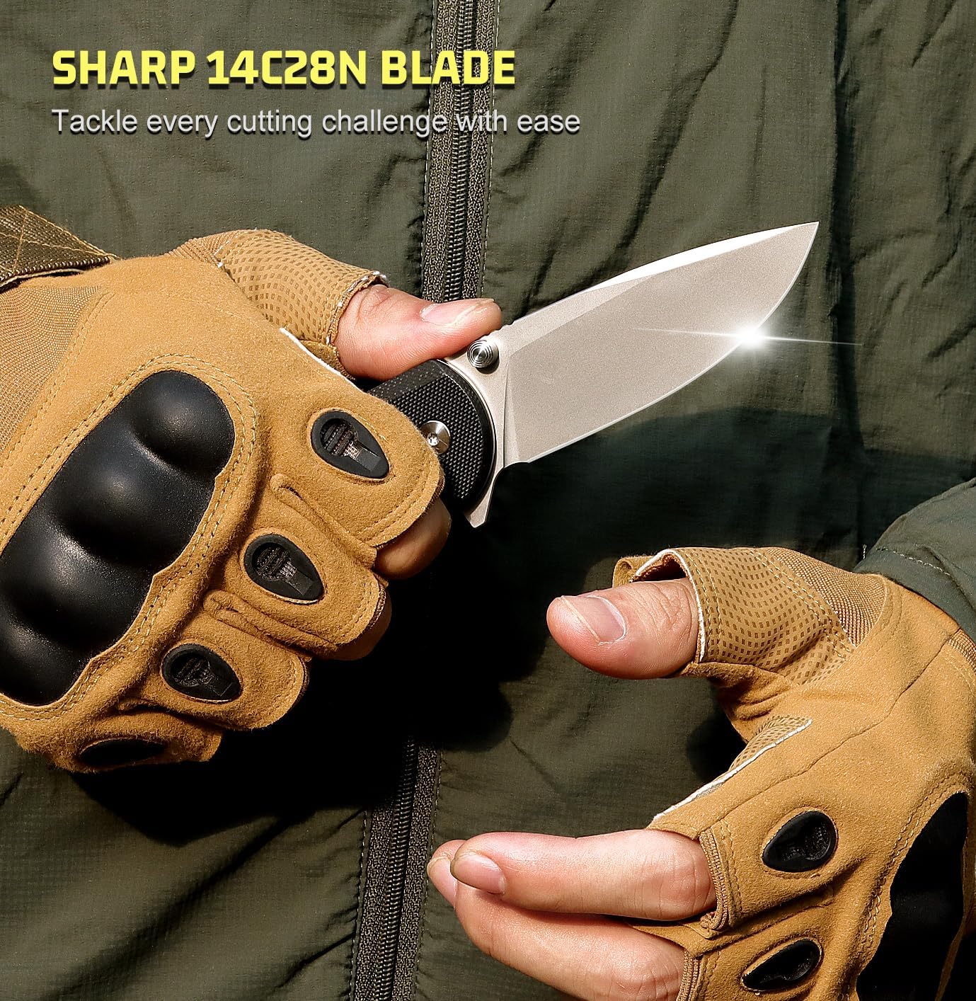 Folding Knife EDC Pocket Knife 14C28N Blade Lightweight G10 Handle Camping Knives-Outdoor Hiking for Men SX603
