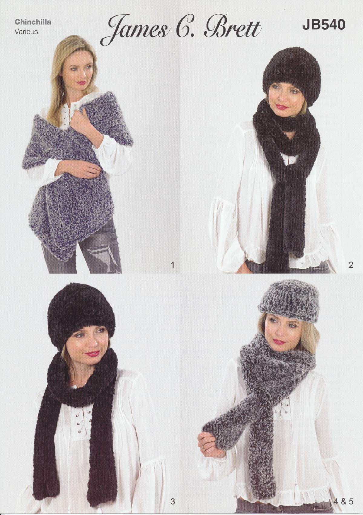 James C. Brett Women's Multicolor James Brett Chinchilla Knitting Pattern Accessories Wrap Hats & Scarves (Jb540)