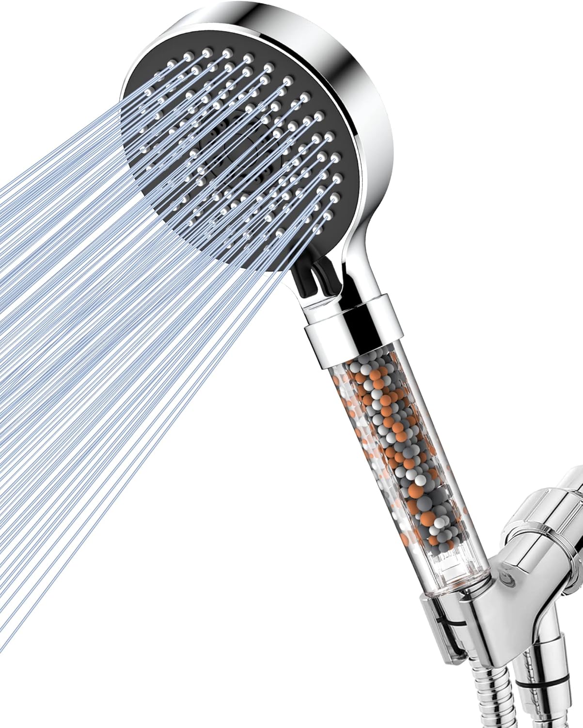 Filtered Shower Head, Hard Water Filter Shower Head with 59" Hose and Bracket, High Pressure