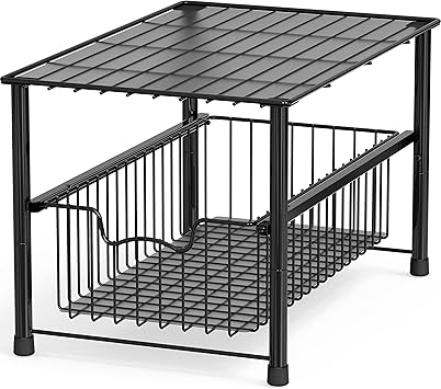 SimpleHouseware Stackable Under Sink Cabinet Sliding Basket Organizer Drawer, Black