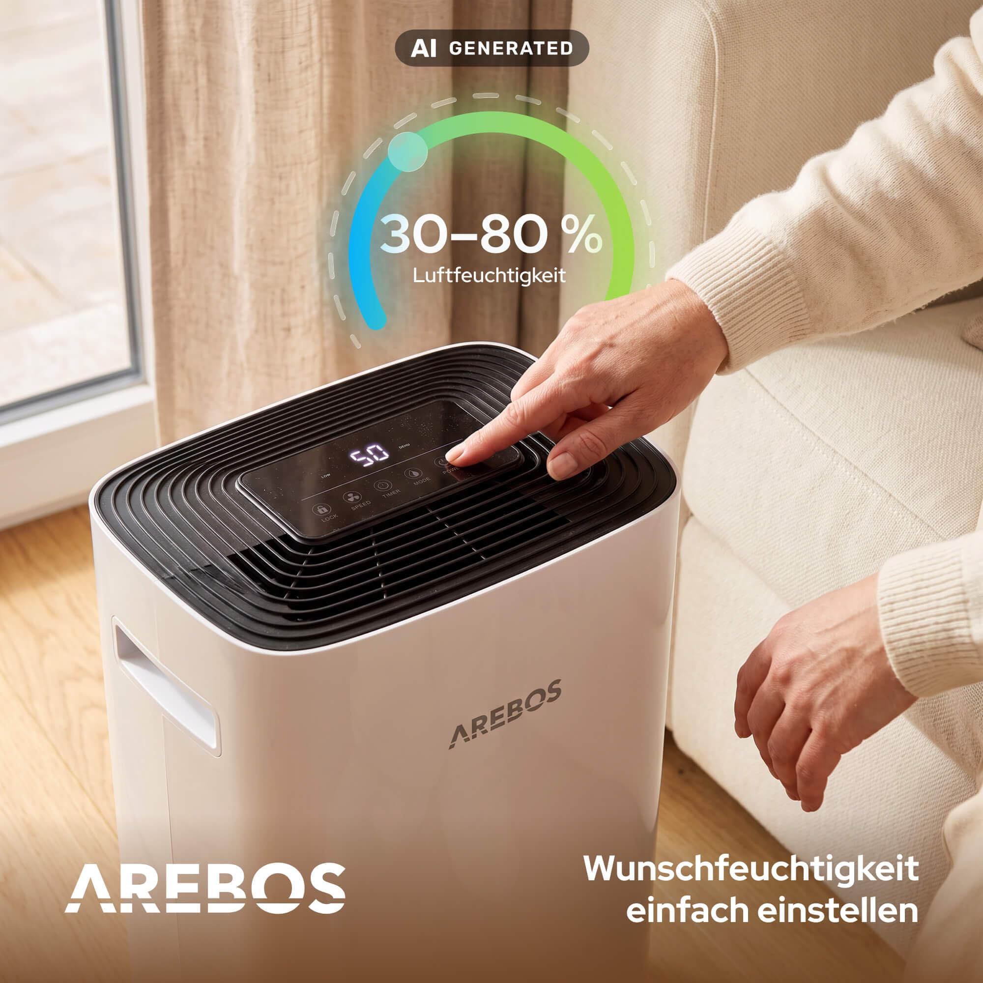 Arebos Luftentfeuchter elektrisch | 30 L/Tag, bis 37 m² | 4,2 L Tank | Weiß