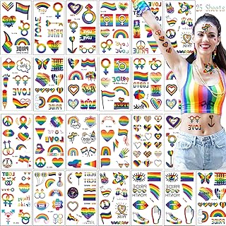 25 Sheets 200PCS Pride Temporary Tattoos,LGBTQ Gay Lesbian Rainbow Pride Tattoos,Waterproof Pride Stickers for Pride Parade Festival Party Supplies Pride Decorations