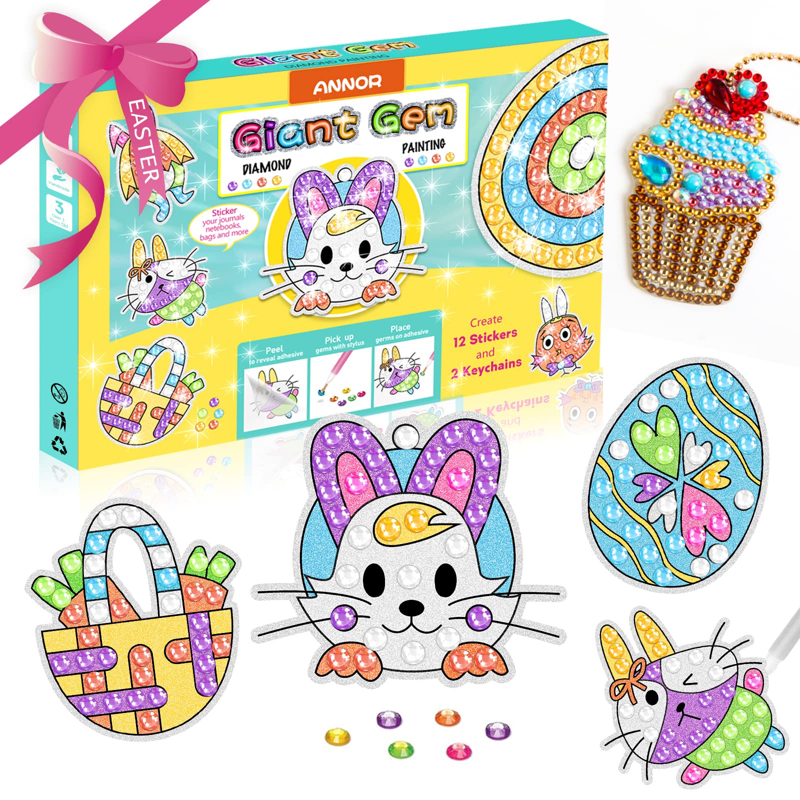 Diamond Painting Kits for Kids Age 8-12-Make Your Own Gem Art Keychains- Diamond Painting Stickers Crafts Kit for Girls Kids Toddler and Beginners Easter Gift