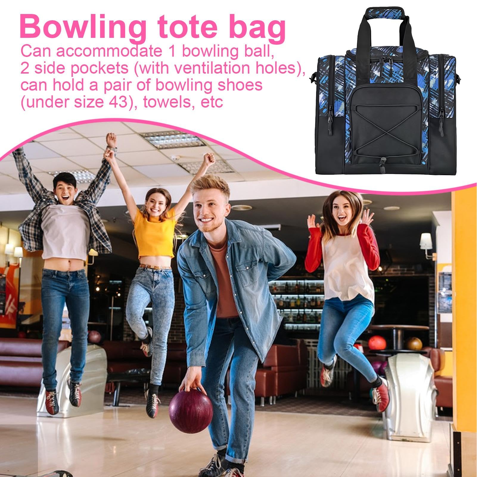 Sac de boule de bowling - Sac de transport pour équipement de bowling, sac de transport pour 1 boule | Sac à main multifonctionnel avec sangle intérieure rembourrée et réglable, s'adapte, bleu