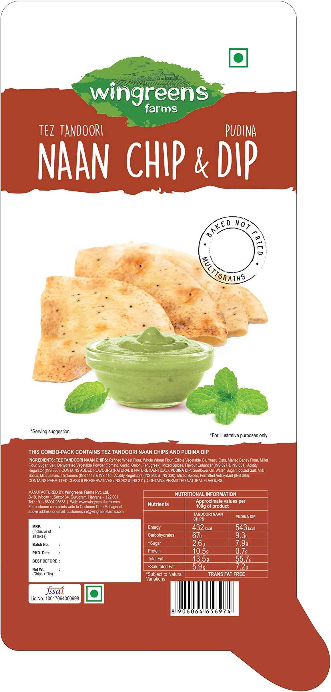 Wingreens Farms Tandoori Naan Chips + Pudina Dip