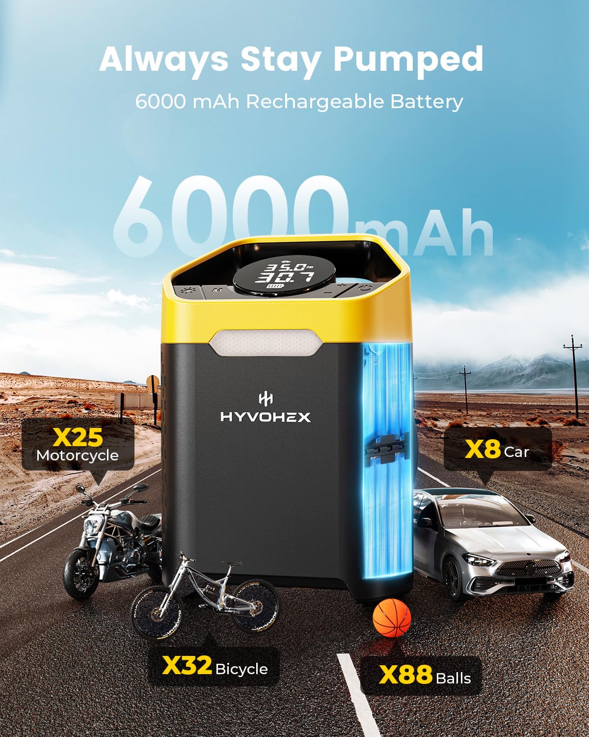 Compressore d'aria portatile, gonfiaggio rapido di 1 minuto, senza fili, pompa ad aria portatile per pneumatici auto con manometro digitale, pompa ad aria elettrica da 160 psi, con luce a LED, per
