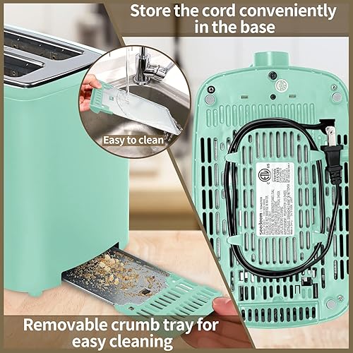 Miniatura 6 de SEEDEEM Tostadora de 2 rebanadas, tostadora de pan con pantalla LCD, 7 ajustes de sombra, tostadora variable de ranuras extra anchas de 1.4 pulgadas