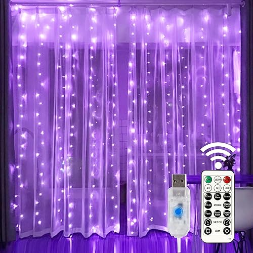 HOME LIGHTING - Cadena de luces para cortina de ventana, 300 LED, 8 modos de iluminación, guirnalda de luces de cobre con control remoto, alimentada