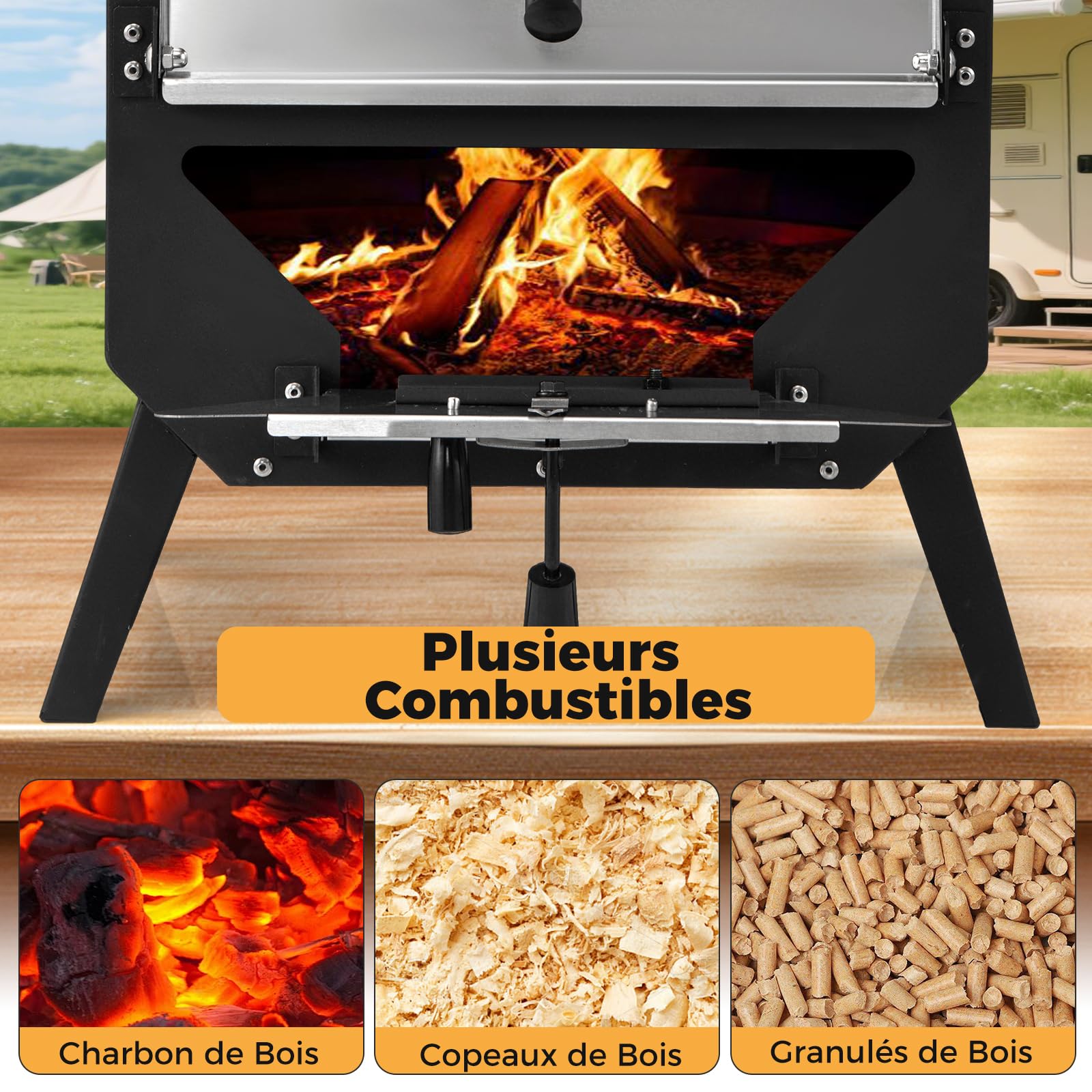 GYMAX Four à Pizza Extérieur à Bois ou à Pellets, Pierre de Cuisson, 510℃, Acier Anti-brûlure, Compact pour BBQ Camping