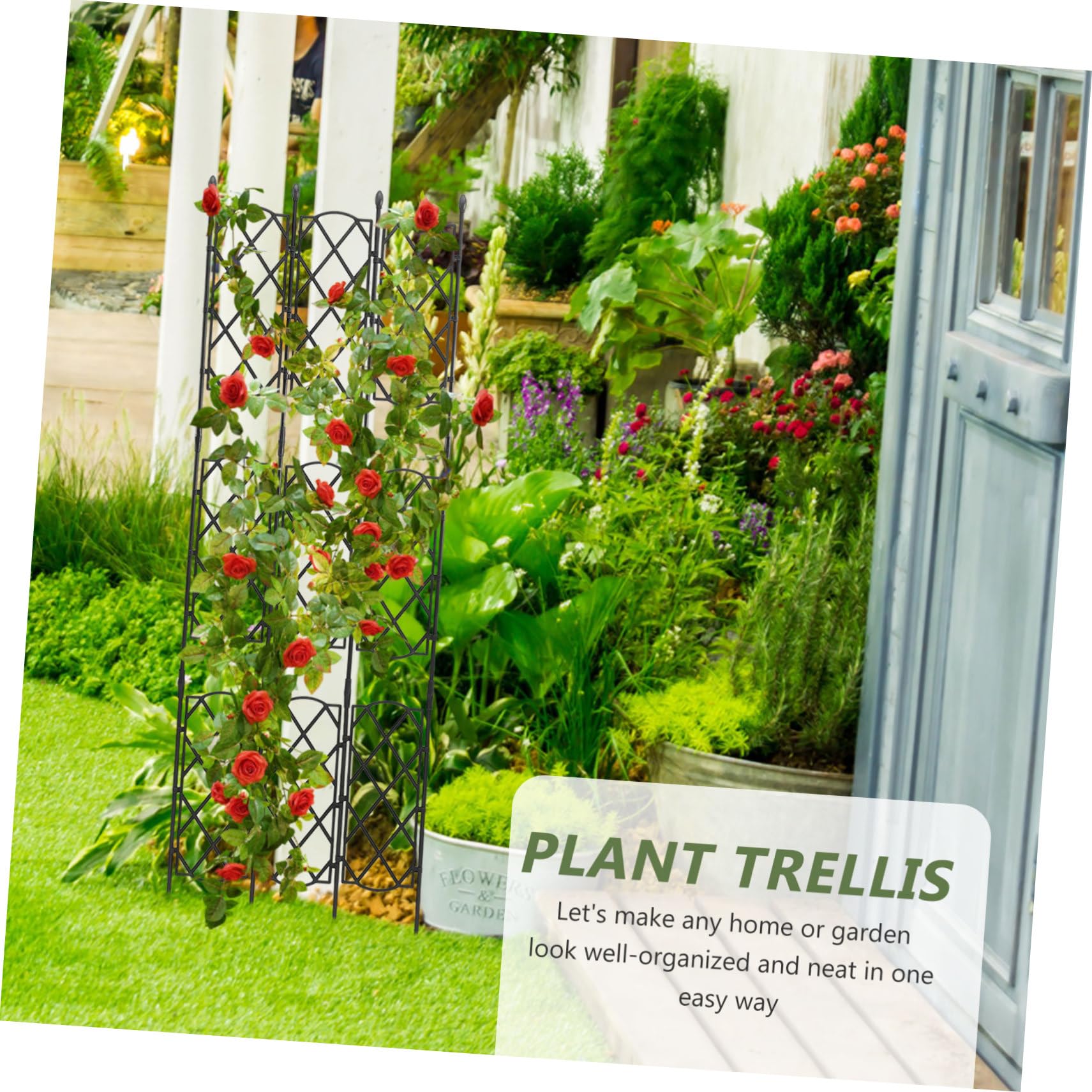 HANABASS Treillis Acier pour Plantes Grimpantes Support De Jardin pour Pois Et Rosiers Treillis Métallique pour Pot De Fleurs Et Plantes Grimpantes