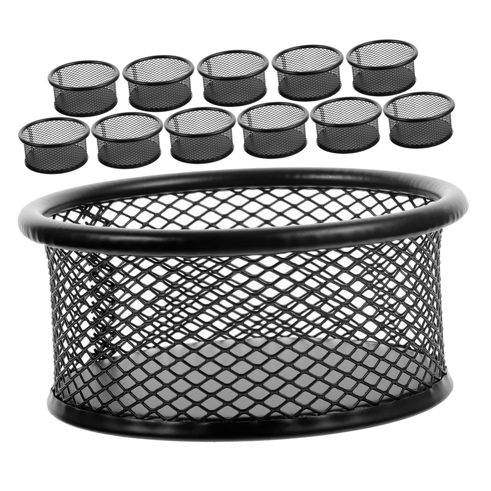 Porte-trombones maille bureau : lot de 12 coupelles de rangement noir
