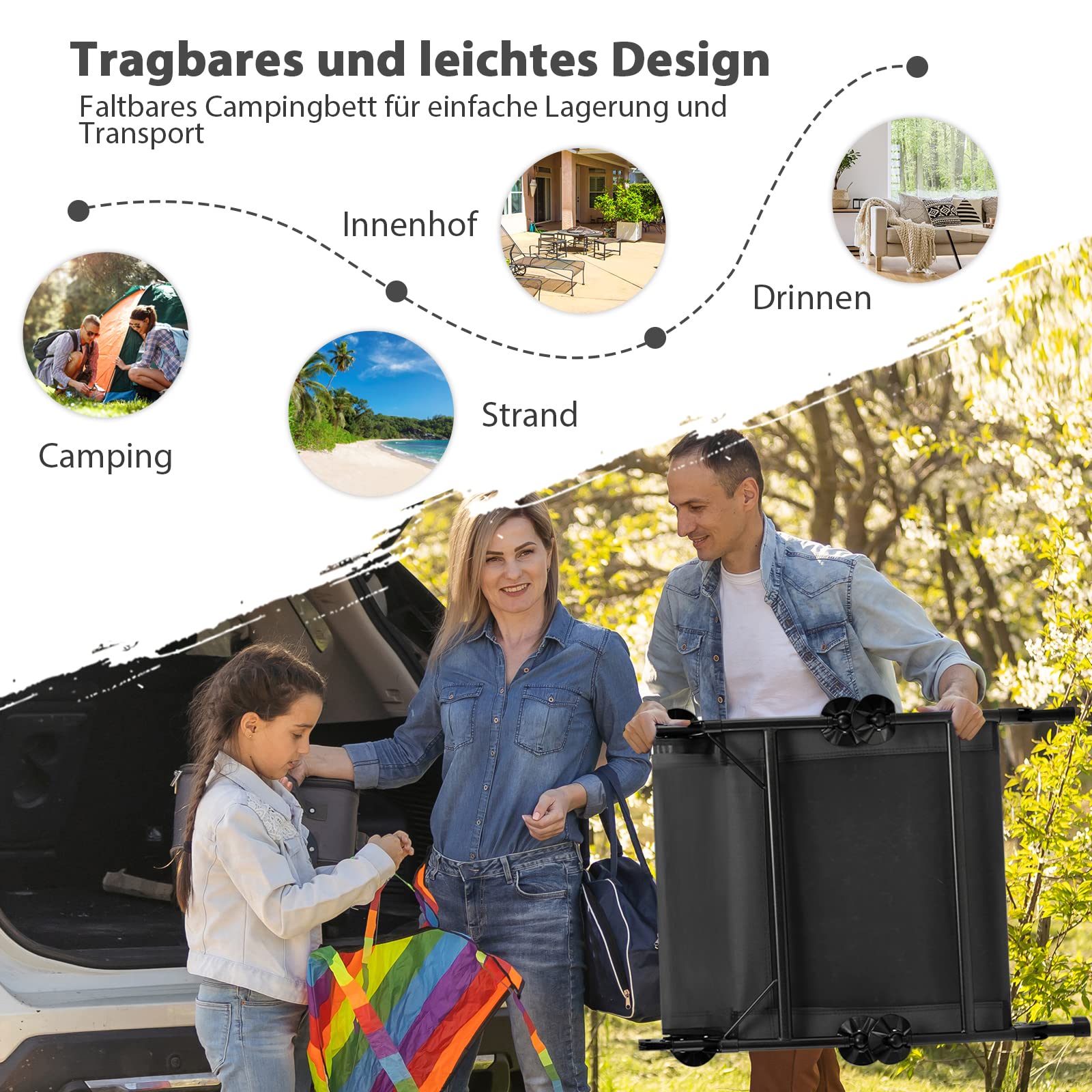 COSTWAY Karpfenliege mit Abnehmbarer Matratze und 6-Fach Verstellbarer Rückenlehne, klappbarer Feldbett bis 200 kg belastbar, Campingliege, Angelliege, Campingbett, 194 x 66 x 29 cm