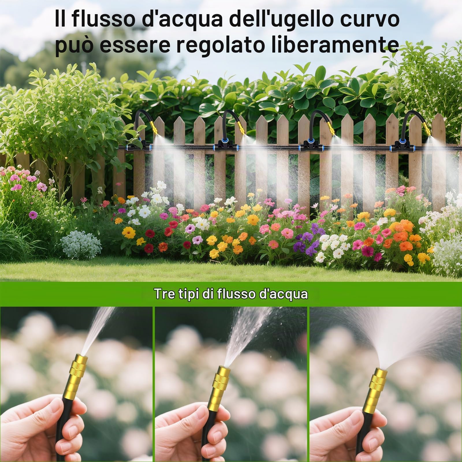 Mixc Sistema di irrigazione a goccia da 30,6 m, kit di irrigazione da giardino con 16 ugelli regolabili in rame, sistema di irrigazione atomizzante automatico per piante da esterno, aiuole rialzate