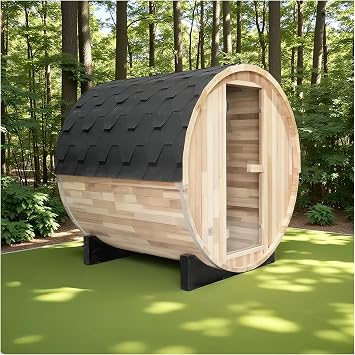 ZONEMEL Outdoor Barrel Steam Sauna for 2 Person, Canadian Hemlock Wood, 4.5KW ETL Certified TOULE Heater, 8mm Tempered Glass, Sauna Stone, Water Bucket, Ladle, Lights, 220V, 195F