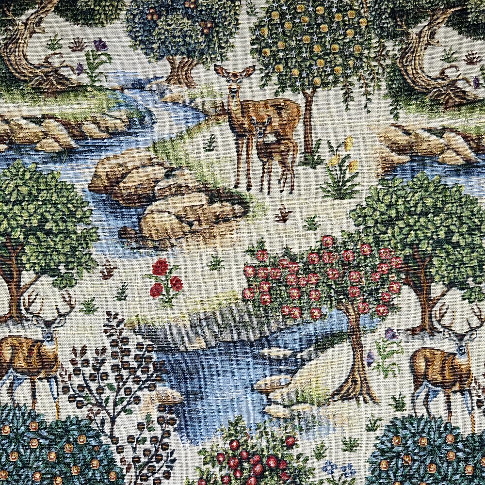 Oh Sew Crafty Limited Natural Tapestry Fabric Woodland Forest Deer Creek Upholstery Furniture 140Cm Wide (Sold Per Metre)