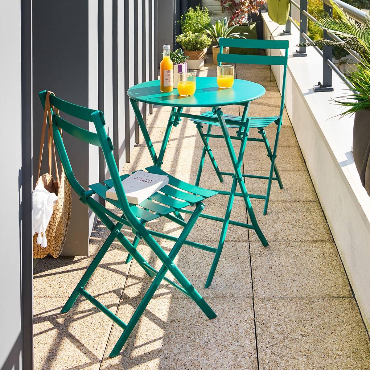 Hespéride - Tavolo da giardino rotondo pieghevole Greensboro, 2 posti, verde opale - Acciaio rinforzato antiruggine - Arredamento per giardino, balcone, terrazzo