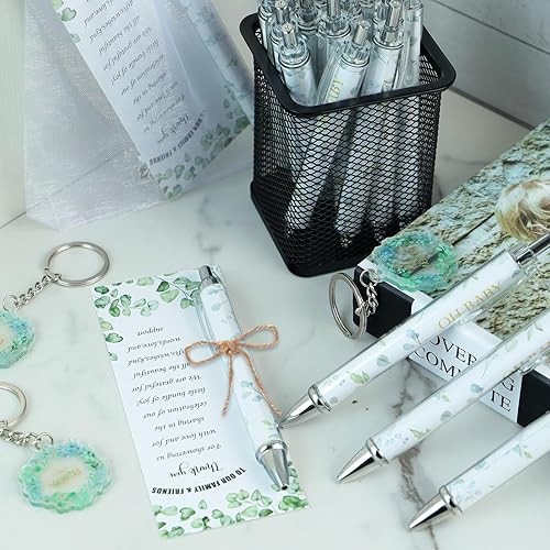 Miniatura 7 de EYNDYN 145 piezas de regalos de baby shower para invitados, bolígrafos y llaveros para baby shower, regalos a granel, bolígrafos retráctiles para