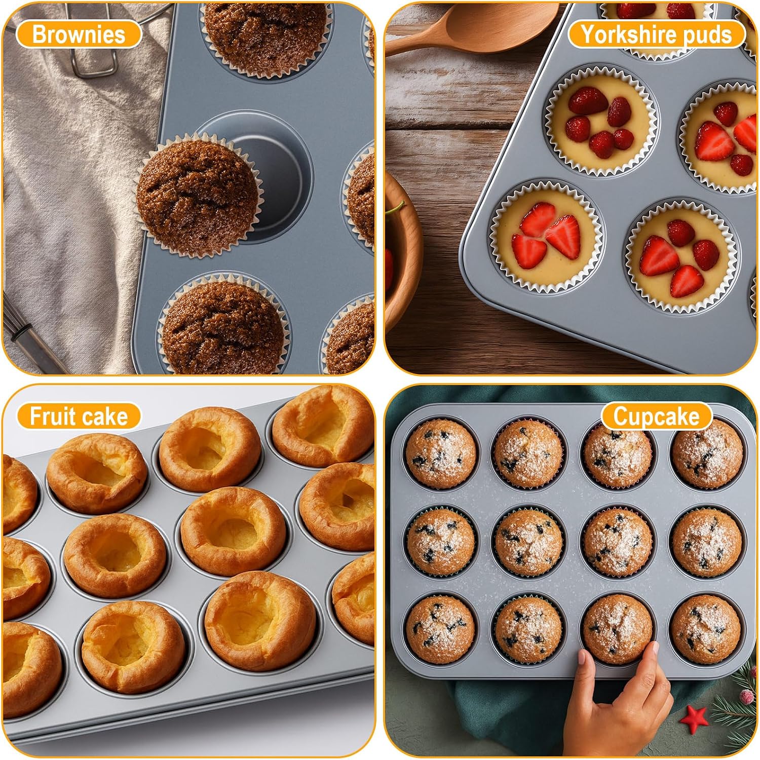 2 Set Mini Muffin Pans Carbon Steel Nonstick Bakeware for Oven Mini Cake Tart Quiche (12-cup&24-cup)