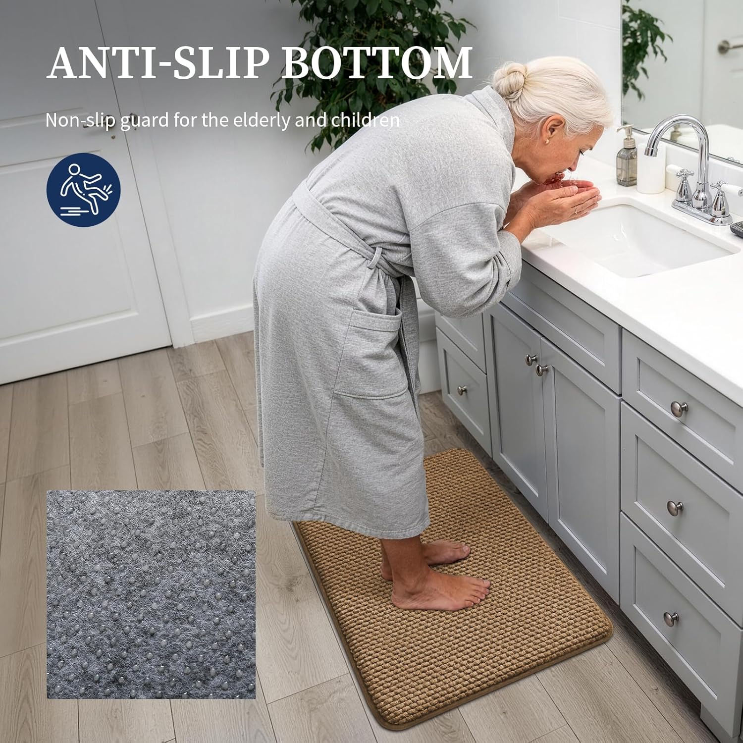 YIHOUSE Bathroom Rugs 24x47, Extra Thick Soft Absorbent Chenille Bath Rug Non-Slip Quick Dry, Machine Washable Bath Mats for Bathroom, Floor, Tub and Shower, Home Decor, Brown