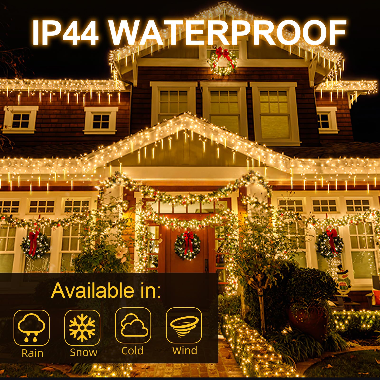 Uping Luci Natale Esterno Cascata Tenda Luminosa Natale Esterno 400 LED 9M Cascata Luci Natalizie Decorazioni Natalizie per Esterno Balcone Funzione Timer